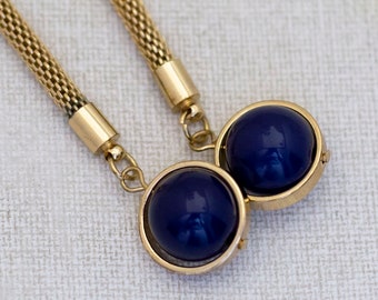 32 inch, Vintage Blue Spheres Gone Tassel Necklace - N1
