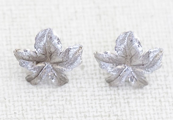 Vintage Sterling Silver Leafy Flowers Stud Earrin… - image 2
