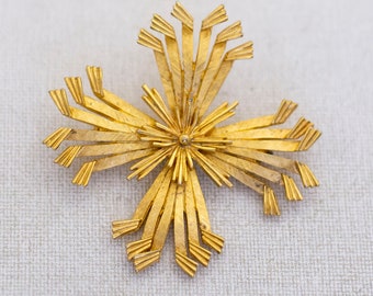 Vintage Abstract Multi Layered Cross Gold Tone Brooch - L1