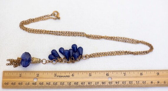 34 inch, Vintage Blue Teardrop Beads Gold Tone Bi… - image 3