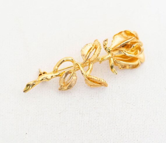 Vintage Minimalist Gold Rose Brooch, Gold Tone Br… - image 1