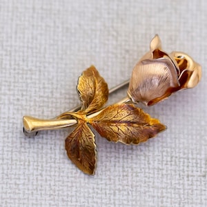 Vintage Art Nouveau Rose Flower Elegant Gold Tone Brooch by Krementz - L1