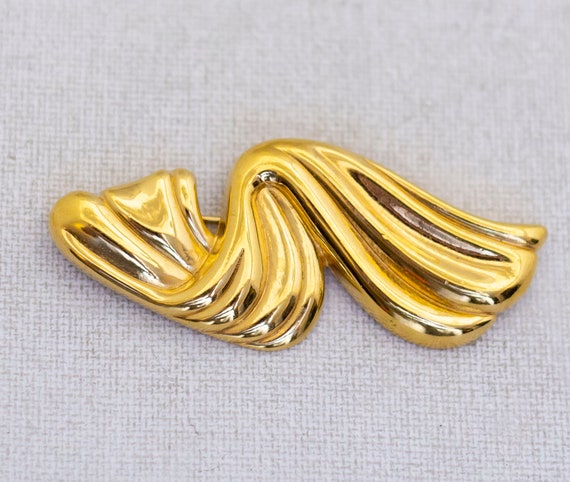 Vintage Ocean Waves Abstract Gold Tone Brooch by … - image 1