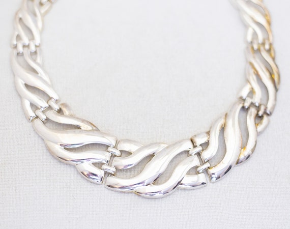 16 inch, Vintage Silver Tone Elegant Abstract Wav… - image 1