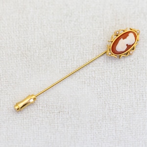 Vintage Victorian Lady Cameo Oval Gold Tone Stick Pin by Avon - A26