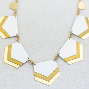 18 inch, Vintage Geometric Pentagons Bib Necklace - J1