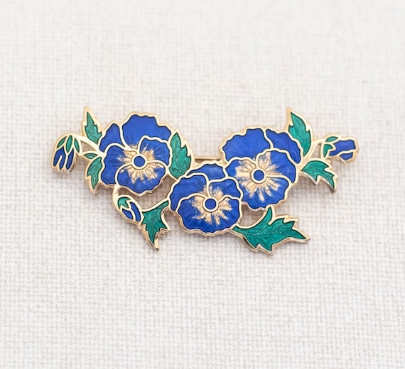 Vintage Art Nouveau Blue Floral Brooch, Beautiful… - image 1