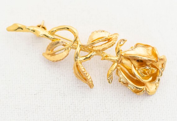 Vintage Minimalist Gold Rose Brooch, Gold Tone Br… - image 2