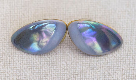 Vintage Rainbow Pearlescent Ceramic Stud Earrings… - image 2