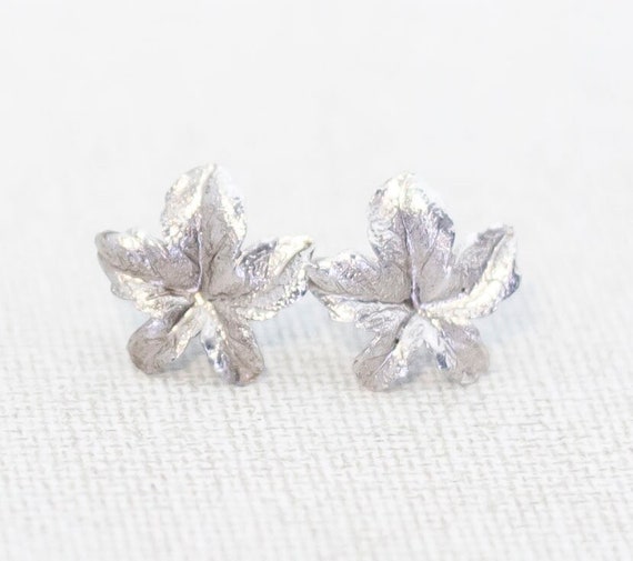 Vintage Sterling Silver Leafy Flowers Stud Earrin… - image 1