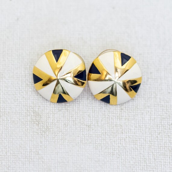 Vintage Cross Triangles Pattern Circular Stud Ear… - image 1