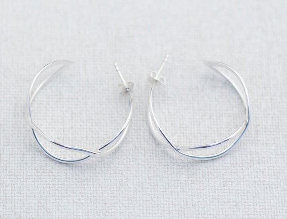 Vintage Sterling Silver Curvy Hoop Earrings - A7 - image 3