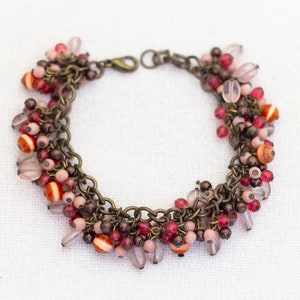 7 inch, Vintage Pink Cherry Beads Unique Bracelet - C1