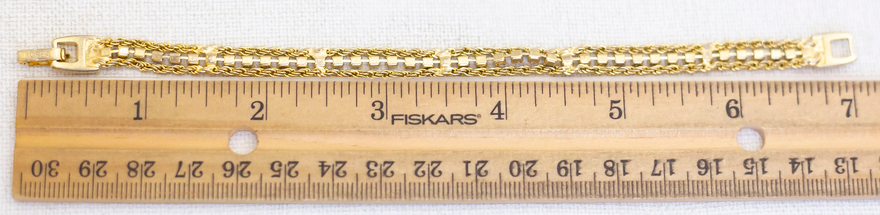 7 Inch, Vintage Rhinestones Gold Tone Rope Style Chain Elegant Bracelet ...