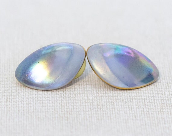 Vintage Rainbow Pearlescent Ceramic Stud Earrings… - image 1
