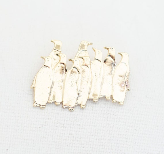 Vintage Gold Penguins Brooch, Cute Waddles, Gold … - image 1