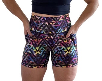Cosmic Prism Biker Shorts: High Rise Galaxy Gym Activewear