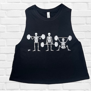 Lifting skeletons crop top, perfect funny workout tank for the gym