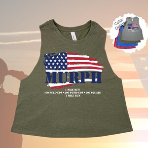 Haut court Murph : drapeau des États-Unis, débardeur de sport