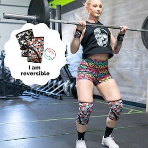 Skull And Palm Beach Reversible Knee Sleeves, 5mm Knee Wraps, Compression Knee Brace, Knee Protector, Halloween Weightlifting, Powerlifting