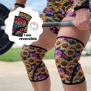 Reversible 5mm Knee Sleeves: Rainbow Leopard & Sunflower Print