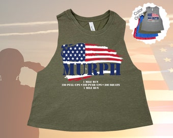 Murph Crop Top, USA Crop Tank, Gym Workout Tank, 4th Of July Shirt, Sports & Fitness, Military Top, CrossFit Challenge, Patriotic Top