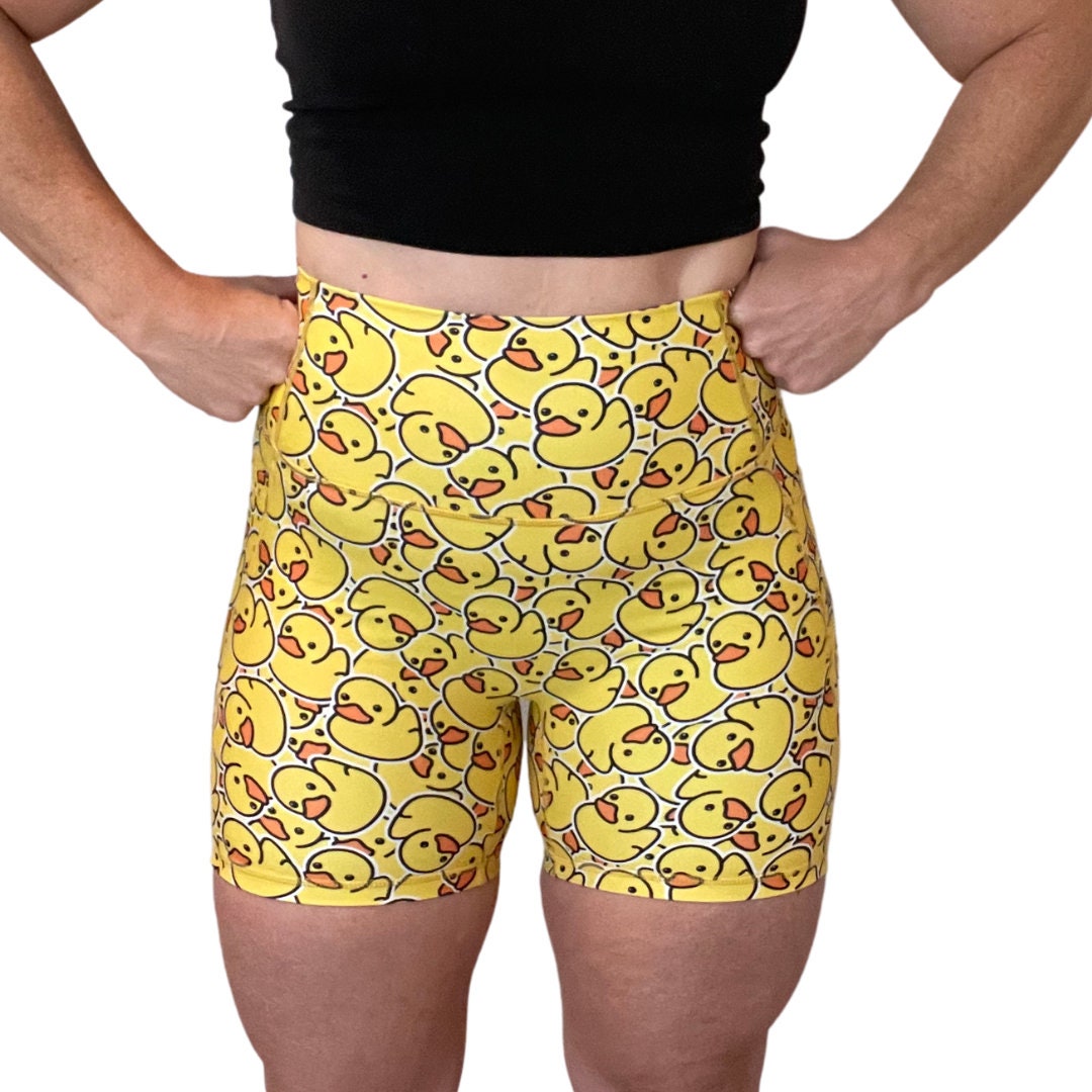 5 High Waist Shorts, Rubber Duck Shorts, Gym Workout Shorts, Crossfit