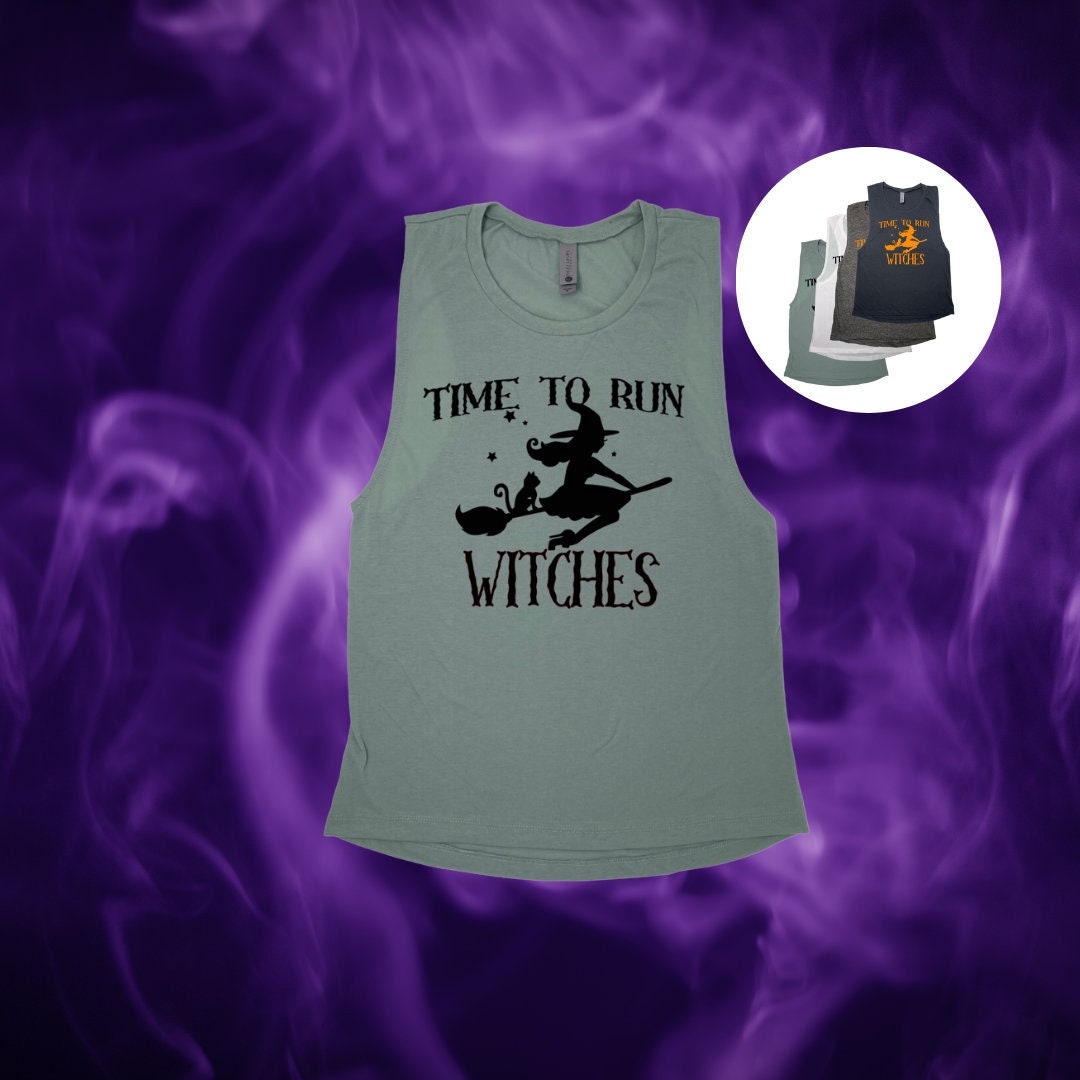 Halloween Running Shirt, Time to Run Witches Tank, Witch Workout Outfit
