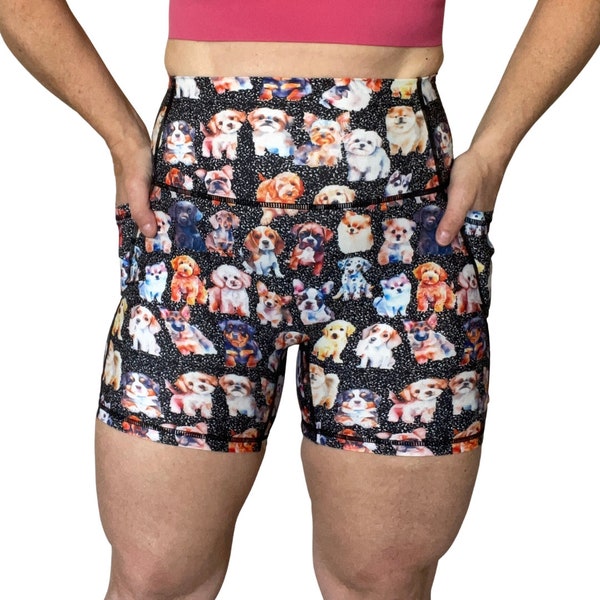 Puppy Gym Shorts, Dog Lover Gift, High Waisted Shorts, Gym Workout Shorts, Bike Shorts, Cute Yoga Shorts, Funny Gym Shorts, Squat Shorts