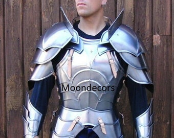 Halloween Costume German Armour Breastplate, Pauldrons & Bracers Warrior Larp Costume For Cosplay