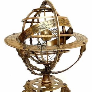 Full Size 18'' Brass Armillary Astro Globe Celestial Globe Lion Pillars Handicraft