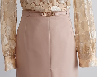 Vintage 90s skirt, wool, camel, Celine style, C&A, size XS, S