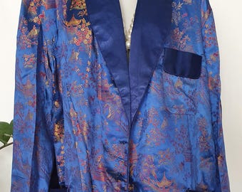 Vintage 90s silk men's bathrobe, oversized, L, XL, XXL, 50, 52, 54, Solz Squirrel Hang Zhou China (S3)