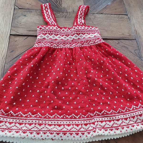 Robe norvégienne pour filles, robe en laine, fait main, motif norvégien (Sw1)