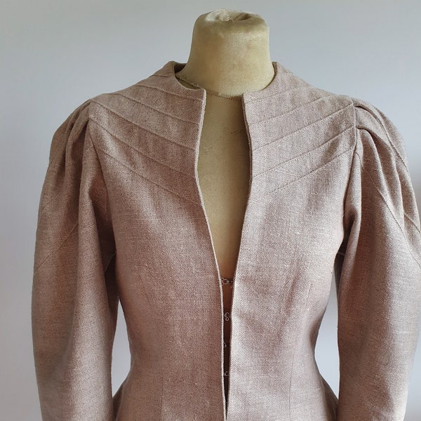 Vintage natural linen jacket, kurta, outfit, puffed, boho, folk, ento, trachten, drindl, Austrian, Beller tracht Austria, size 38