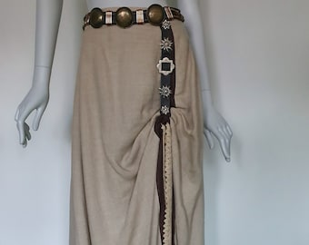 Vintage linen trachten drindl long midi skirt ethno boho folk Austrian Bavaria Tyrol RESEDER size 44