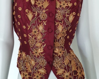 vintage 80s  silk hand embroidery gold barocco vest ITALY FCF Florence Cromer Fashions (Ż1)