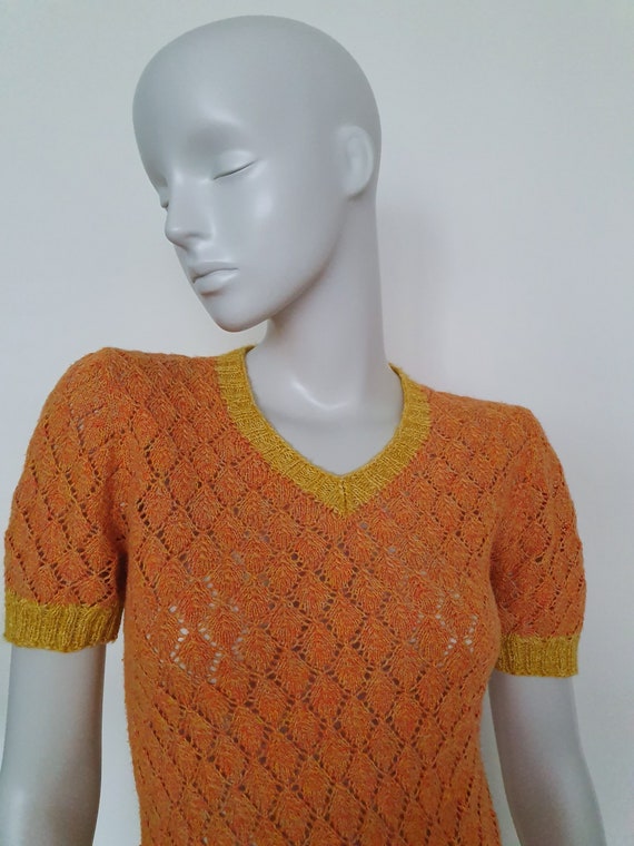 Vintage 1970s, handmade lace blouse, openwork swe… - image 5