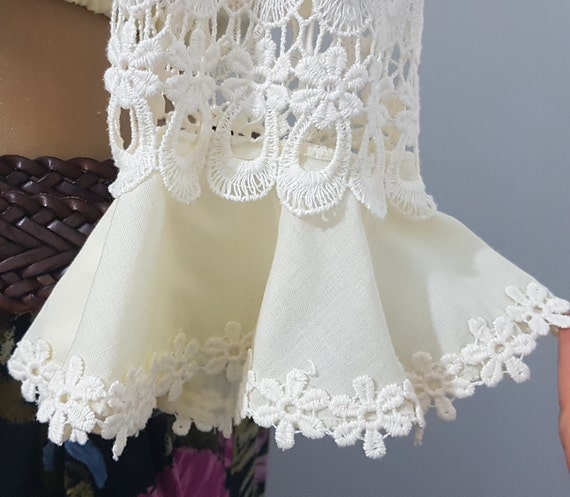 Vintage 70s blouse top corset lace Diolen dirndl … - image 4