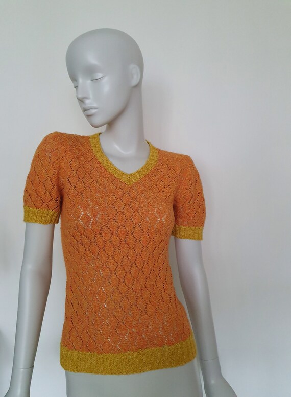 Vintage 1970s, handmade lace blouse, openwork swe… - image 9