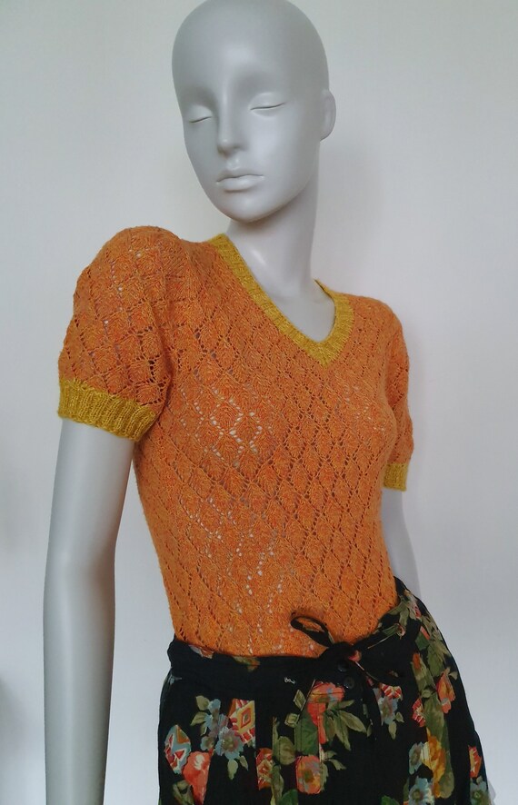 Vintage 1970s, handmade lace blouse, openwork swe… - image 2