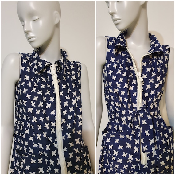 Rare, vintage 1970, COURREGES Paris, navy blue dr… - image 2