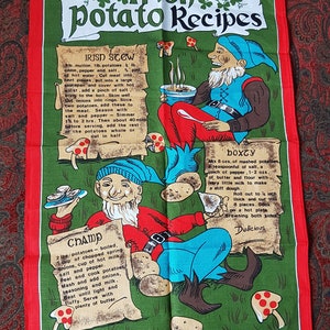 Vintage-Stoff, Souvenir aus Irland, Stoff, Baumwolltuch, irisches Leinen, Küchentuch, irische Kartoffelrezepte, irische Sprites