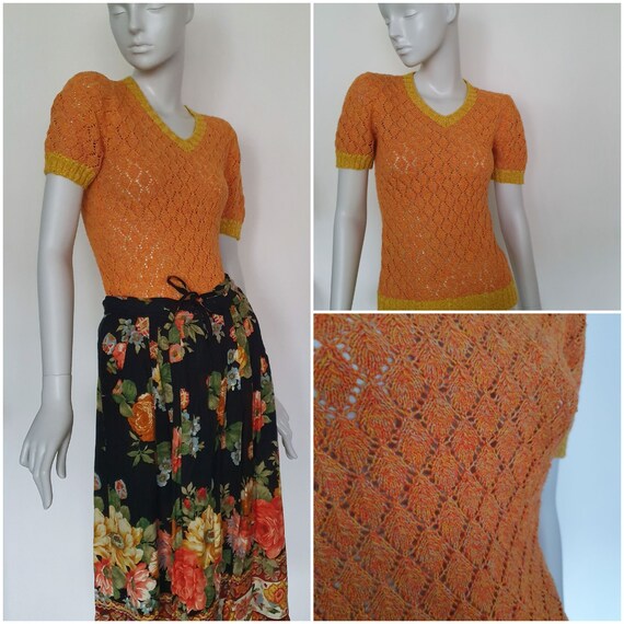 Vintage 1970s, handmade lace blouse, openwork swe… - image 3