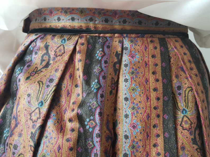 Vintage Boho Cotton Ethno Satin Skirt Austrian Bavaria Tyrol Oktoberfest XS S drindl trachten, (S3) image 6