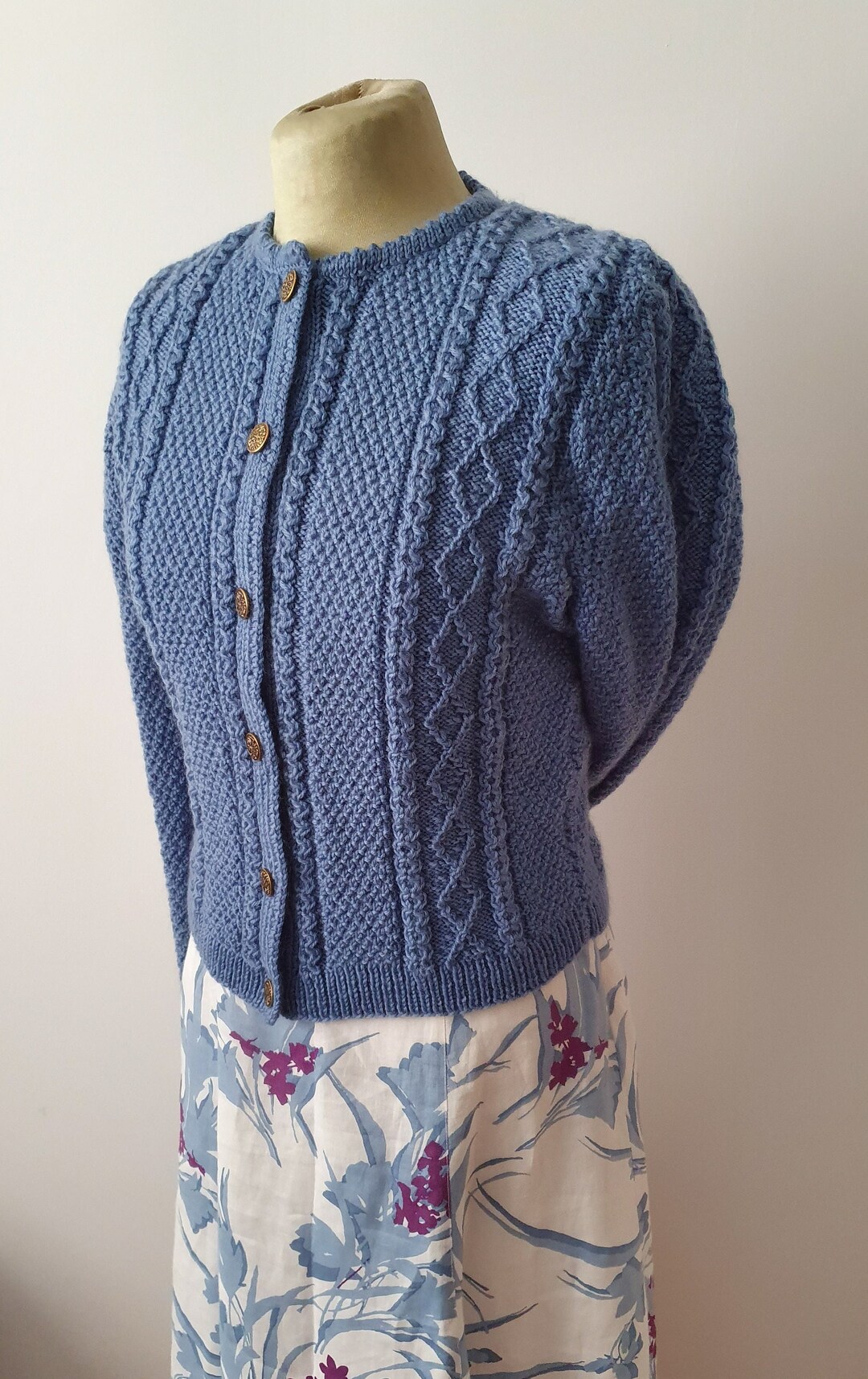 Inky Folk Cardigan With Braids and Rice Weave,austrian Women's Sweater ...