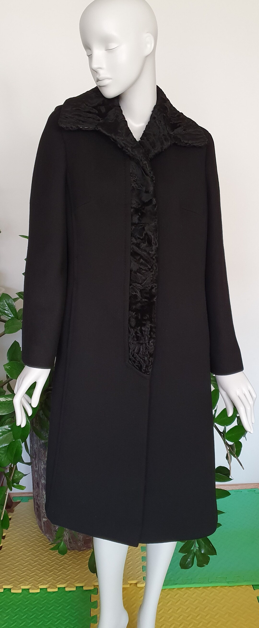 Vintage, Rarity, 1950s Woolen Coat With Fur Collar, Karakul Collar ...