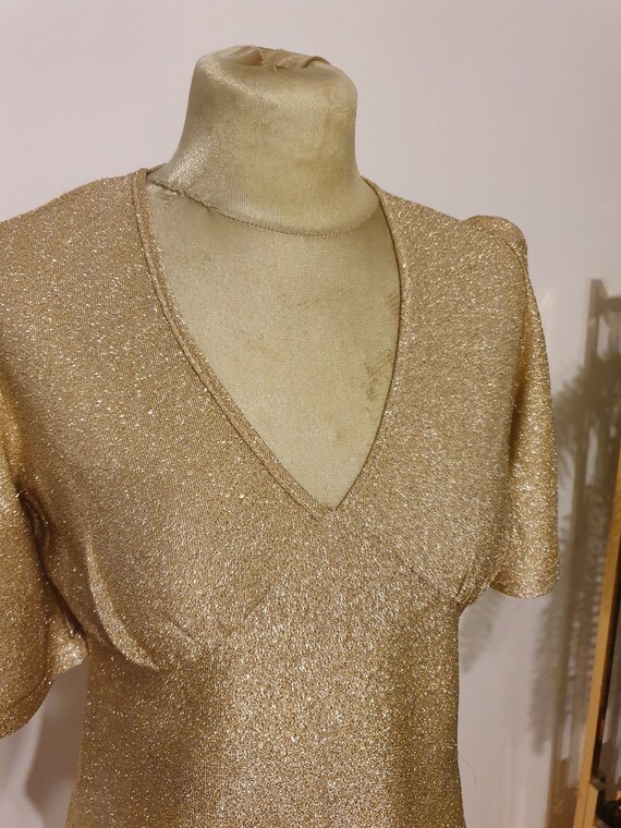 Vintage Gold 70s Blouse, 1930s Blouse, Glitter, G… - image 2