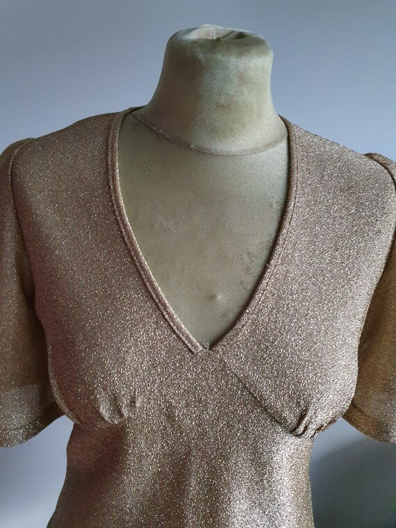 Vintage Gold 70s Blouse, 1930s Blouse, Glitter, G… - image 3