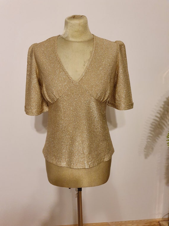 Vintage Gold 70s Blouse, 1930s Blouse, Glitter, G… - image 1